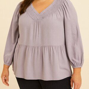 Isabel by Ingrid Isabel Lavender Long Sleeve Blouse XL NWT Smocked